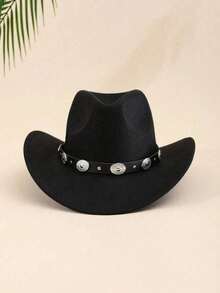 1 Women's Polyester Western Cowboy Hat, Unisex Vintage Style Hat, Silver Round Shape Decoration, Suitable For Daily Casual Wear, Western Cowboy Party, Bar Cowboy (One Size Fits All) - Multicolor - View 4