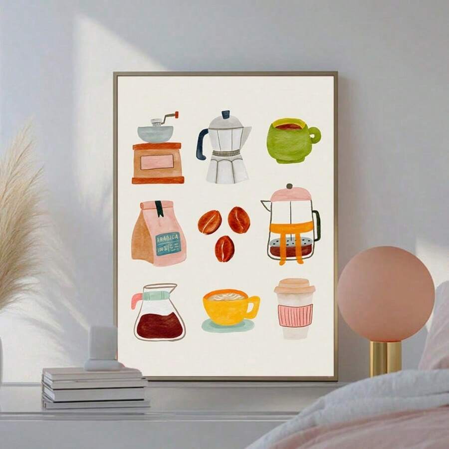 1 pièce Peinture murale de café, peinture sur canevas de café minimaliste, fournitures de bar à café, affiche de décoration rétro, peintures en option pour salons, chambres à coucher, salles à manger, cadres modernes, œuvres murales, peintures sur canevas