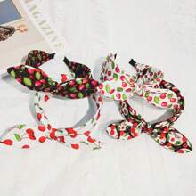 Set de 4 diademas de tela con decoración de cerezas y bordes anchos, lindas y minimalistas para uso diario y días festivos, verano, diademas para mujeres, accesorios para el cabello, diademas, aros para el cabello