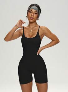 Crisscross Strappy Yoga Romper With V-Waist & Booty Lift, Stretchy Bodysuit For Workout/Beach,Strappy Detail & Lift Effect | Squat-Proof Yoga Bodysuit For Gym/Date Night,Strategic Backless Cutout,Figure-Flattering V-Waist,Clavicle-Accentuating Neckline,Tummy Control,Women's Sexy Backless Jumpsuit Shapewear Bodysuit