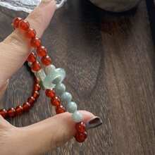 2pcs Chinese Style Minimalist Natural Stone Bracelets, Vintage Niche Design Cool Touch Stacked Bracelets, Women Natural Red Agate Beaded Bracelet, Holiday Gift