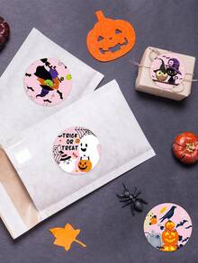 500 张/卷，万圣节贴纸，南瓜鬼蝙蝠和蜘蛛网图案信封贴花，恐怖贴纸，易于撕下，橙色、黑色和粉色精美图案贴纸标签，适用于万圣节装饰 DIY 艺术工艺品礼品包装、万圣节派对装饰、家居装饰、节日万圣节派对礼品、礼物、用于笔记本、礼品包装、水瓶、手机壳、笔记本电脑