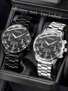 2PCS Alloy Strap Men's Watch Set Business Fashion Roman Numeral Scale Circular Dial Quartz Watch Set Suitable For Daily Clothing Matching Or Holiday Gifts