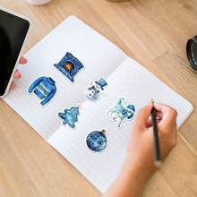 50 pezzi Adesivi natalizi blu 2025, adesivi in vinile per scrapbooking, diario, computer portatile, paraurti, skateboard, borraccia, computer, telefono, cartoni animati, elmetto, adesivi e decalcomanie per auto