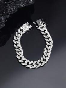 1pc Sparking Rhinestone Hip Hop Chain Necklace For Men And Women Perfect Present For Girl Friend And BoyFriend - Wavy Shape - View 3