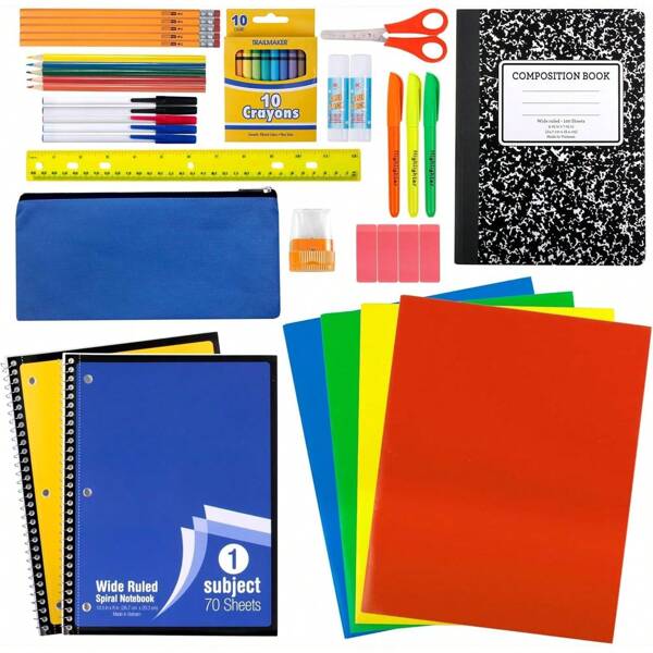 Trail Maker 45 Piece School Supply Kit Grades K-12 - School Essentials Includes Folders Notebooks Pencils Pens And Much More!