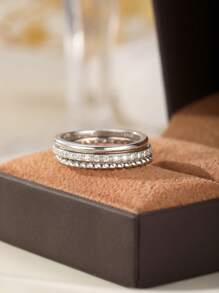3pcs Cubic Zirconia Twisted Rope 925 Sterling Silver Ring Set, Elegant & Versatile Jewelry Gift Box, Suitable For Couples, Holidays, Parties, Festivals, Beach Vacation, Daily Wear
