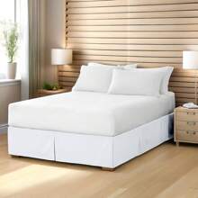 CRUTBare Home Queen Bed Skirt - 15-Inch Tailored Drop Easy Fit - Bed Skirt Beds - Center & Corner Pleats (Queen, White)