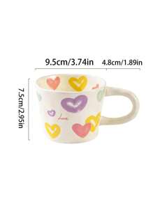 1 Set mehrfarbige, handbemalte Herz-Design Keramiktasse & Untertasse, bunte Muster mit "Liebe" Element - ideal für romantisches Frühstück oder gemütlichen Nachmittagstee, perfektes Geschenk für den Partner, Valentinstag, Jahrestag und andere süße Anlässe