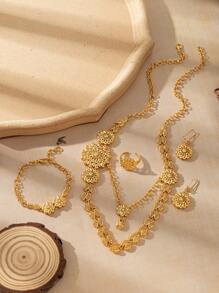 Set de 4 collares de aleación de cobre de 24 quilates con estilo de Dubai para mujer, joyería de Arabia Saudita