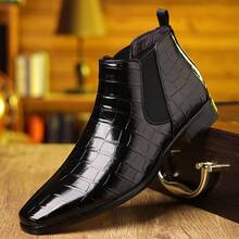 Men's Chelsea Boots, British Style Retro Square Toe Minimalist Business Formal Casual Short Boots - Light Brown - View 1