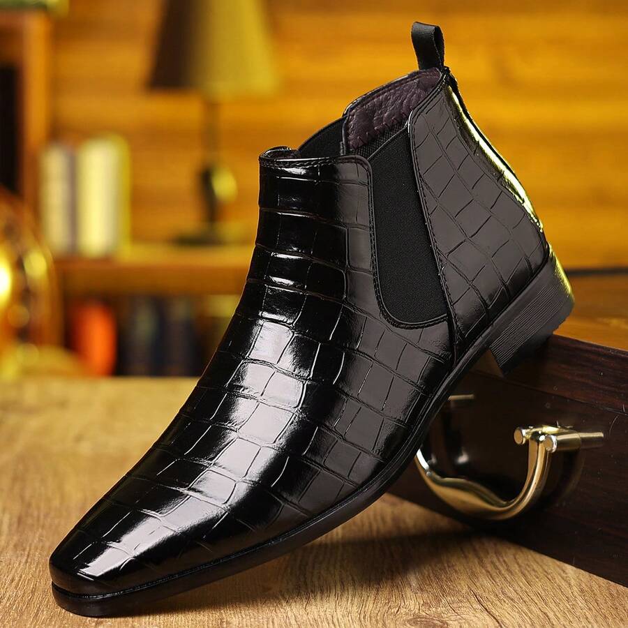 Men's Chelsea Boots, British Style Retro Square Toe Minimalist Business Formal Casual Short Boots - Light Brown - View 1