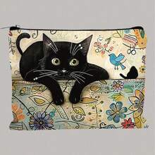 Bolsa de maquillaje con estampado divertido de murciélago y flores - Bolso gris gracioso con diseño colorido de murciélago y flores, lavable, excelente para monedas o pequeños artículos esenciales, idea de regalo navideño única, decoración y accesorios de murciélago, útiles escolares y de viaje, cosméticos, bolsa de maquillaje, organizador de maquillaje, regalo para mujeres