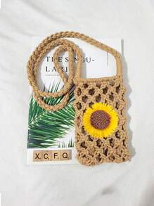 Korean Fashion Crossbody Bag, Mini Flower Decoration Straw Bag Wallet Shoulder Bag Mobile Phone Case Crossbody Bag Mobile Phone Bag, Clutch Mobile Phone Case Bag, Lightweight Modern Business Credit Card Id Card Cash Mobile Phone Wallet, Business Casual Teacher's Day Teacher Gift, Suitable For Work, Commuting, Travel, Holiday Vacation, Anniversary Birthday Valentine's Day Gift, Women's Gift