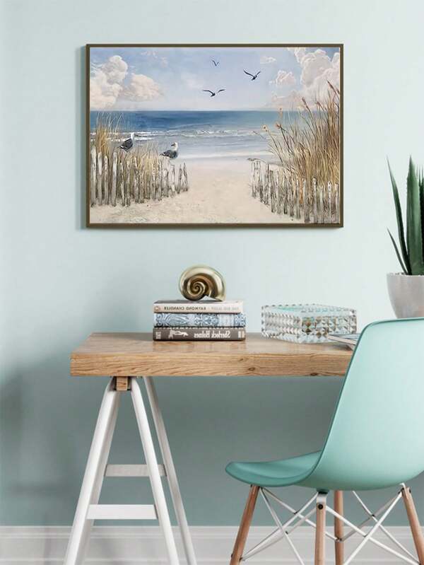 1 Stück Wandkunst mit Sandstrand, rahmenloses Leinwanddruck-Wandbild, Küstenlandschaft Dekor Blau Gemälde, abstrakte Küstenmalerei, moderne Ozean-Wandkunst für Wohnzimmer, Schlafzimmer, Badezimmer, Büro Wanddekoration