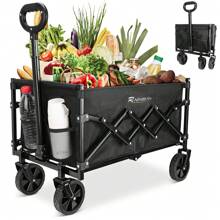 Collapsible Wagon Cart Foldable Heavy Duty Folding Wagon Large Capacity Shopping Cart Utility For Camping Garden Beach Sports Fishing, Black (264lbs)