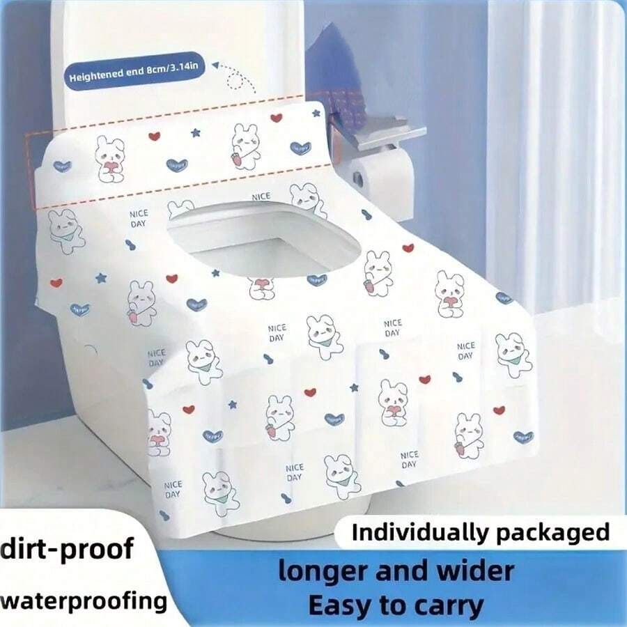 10 Stück wasserdichte Einweg-Toilettendeckel mit süßen Hasen- und Herzmustern - starker Klebstoff, einzeln verpackte Reise-Schutzhüllen, geeignet für Toilettentraining, öffentliche Toiletten und Badezimmer-Accessoires, Nutzung öffentlicher Toiletten | Einweg-Toilettendeckel | Einzeln verpackt mit Klebstoff