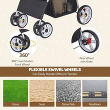 ZENY Foldable Pet Stroller, Cat/Dog Stroller With 4 Wheel, Pet Travel Carrier Strolling Cart With Storage Basket, Cup Holder (Black) - Black - View 6