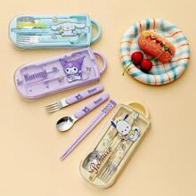 Miniso Sanrio Cinnamoroll Series Portable Sliding Lid Flatware Set, Including Chopsticks, Spoon, And Fork, Convenient And Hygienic, Suitable For Daily Use Or As A Gift For Friends And Family (1 PC)