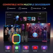 Karaoke Machine For Adults, Portable Bluetooth Mini Karaoke Microphone Singing Speaker Karaoke Player With 2 Wireless Mic, For All Smartphones,Birthday, Family,Home Party