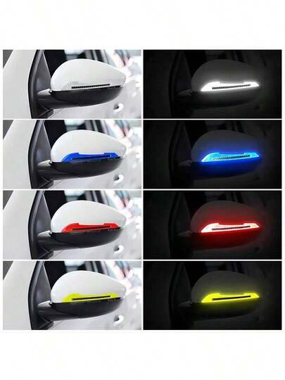 2pcs Car Rearview Mirror Reflective Stickers - Durable, Easy To Install Warning Decals, Vivid Colors (Red, Blue, White, Yellow, Green), Rearview Mirror Anti-Collision Stickers