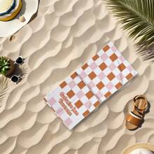 Personalisiertes kariertes Strandtuch - Individueller Name, orange & pink, leichte Microfaser, geeignet für Strand, Pool oder als Geburtstagsgeschenk, personalisiertes Strandtuch Strandutensilien
