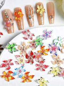 10/30/50/100 piezas Decoraciones de uñas con flores de colores mezclados, accesorios de arte de uñas 3D DIY
