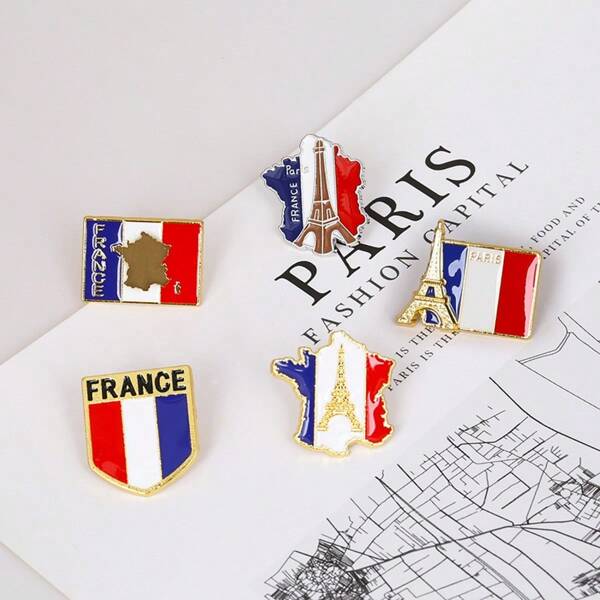 1pc French Flag Lapel Pin, Unique Building/Eiffel Tower Enamel Brooch