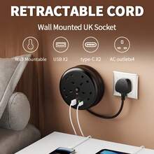 BoLick New Multifunctional Power Board/Power Socket/Strip Plug, Equipped With 4 Power Sockets, Matched With (2 USB-A) (2 TYPE-C), 2m/6FT Power Cord/Automatic Short Circuit Protection Function/Suitable For Home, Office, Kitchen, Garage, Outdoor. - UK Plug(220-240V) - View 6