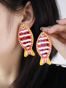 1 Paar einfache, modische Ohrringe aus der Meerestrilogie, Metall Luxus Anhänger (Fisch, Krake, Qualle), Bohemien Beach Resort Stil, elegante Ohrstecker