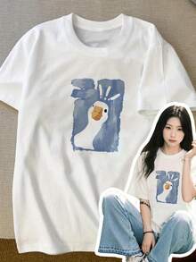 200g Pure Cotton T-Shirt 2025 Summer Ladies New Short Sleeve Pure Cotton Holiday Pattern Short Sleeve Round Neck Couple Wear Small Shirt Tops - 白色 - 查看 1