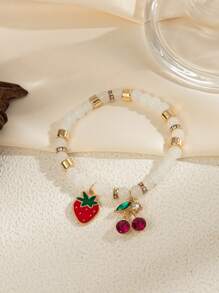 Pulseira feminina de contas de cristal e frutas delicadas, estilo boêmio, 1 peça, colorida e versátil