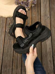 户外运动凉鞋，厚底时尚休闲沙滩鞋，女士 - 黑色 - 查看 2