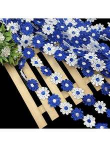 1 pieza de cinta bordada de margaritas de colores con borde de encaje, de poliéster, para coser, manualidades y decoración de prendas, manualidades DIY, fiestas y decoración del hogar, delicada, parches, cintas decorativas, accesorios de costura (1 yarda)