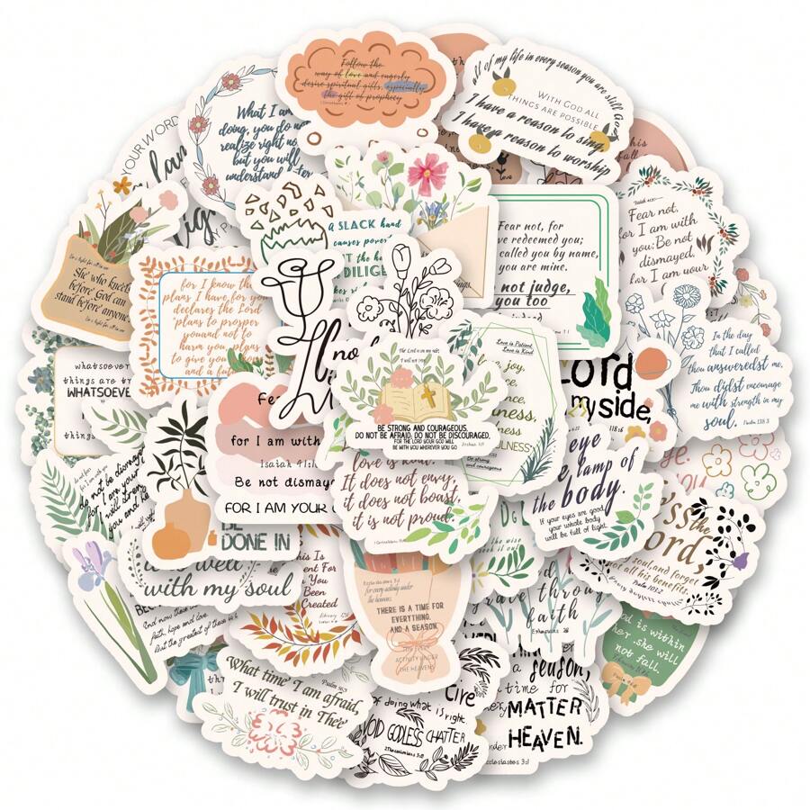 50 PCS Bible Stickers, Inspirational Christian Stickers Vinyl Aesthetics Stickers Scrapbooking, Diary, Bumper, Skateboard, Water Bottle, Cartoon, Hard Hat, Car Stickers And Decals