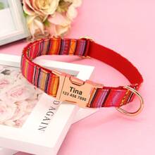 Collar personalizado para perros de nailon suave a rayas con placa de identificación grabada, collar de mascota ajustable y antiextravío