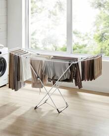 Étendoir à Linge, Séchoir Pliable, 50 x 182 x 102,5 cm, avec Barres, Support de Séchage sur Pieds, Utilisation Intérieure/Extérieure, Draps et Vêtements, Blanc - Blanc - Voir 1