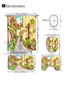 1pc/4pcs Street View Pattern Bathroom Accessory Set Include Waterproof Shower Curtain With 12 Hooks, Non-Slip Bath Mat, U-Shaped Toilet Mat And Closed Toilet Seat Cover, Multipurpose Bathroom Decor Set Bathroom Accessories Back To School