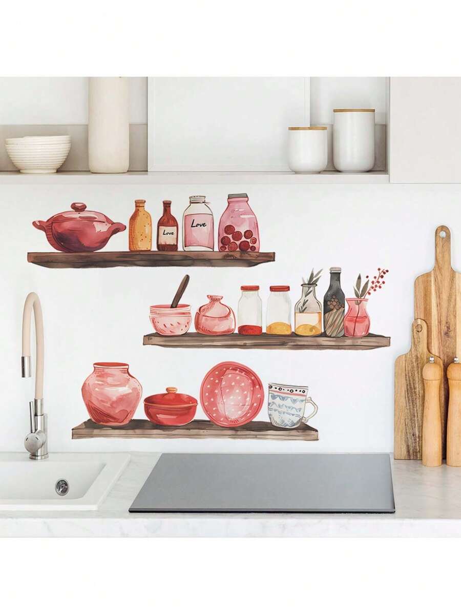 Kitchen Stickers/Decorative Stickers Kitchen Supplies Shelf Stickers Waterproof And Dustproof Stickers, 1 Piece Pvc Material Removable Wear-Resistant Stickers, Wall Stickers 15.3*15.3 Inches, Suitable For Kitchen Decoration, Wall Decoration, Restaurant Decoration, Interesting Birthday Gifts, Graduation Gifts, Make Your Home A New Look