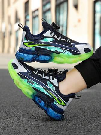 1 Pair Teenagers/Students Unisex Mesh Patchwork Sneakers, Soft Lightweight Rotary Button Colorblock Breathable Jelly Transparent Sole Gradient Casual Daily Sports Shoes