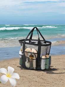 1 pièce Sac de plage, Sac de toilette portable, Sac de plage en maille d'été décontracté, Sac de toilette de voyage à bandoulière, Sac de rangement extérieur, Sac de piscine anti-sable, Sac de rangement avec fermeture éclair et poches latérales, Sac en maille respirant, Sac portable multi-poches, Sac de plage en maille pliable, Essentiel pour la plage et les voyages de vacances, Convient pour une utilisation familiale, Pliable et léger - Multicolore - Voir 11
