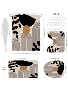1 Stück/4 Stück Badezimmer Duschvorhang-Set für Zuhause, hergestellt aus 100% Polyesterstoff, wasserdicht & leicht zu reinigen, inklusive 12 Haken, Toilette-Sitzabdeckung, rutschfeste Badematte, waschbarer Vorhangstoff, essentielle Badezimmer-Accessoires für Studenten-/Wohnraum-Dekoration