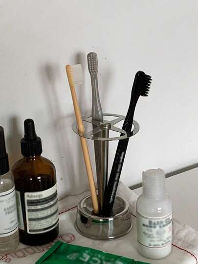 1pc Stainless Steel Toothbrush Holder, Multi-Functional Toothpaste Stand And Storage Organizer Home Bathroom Decor Summer
