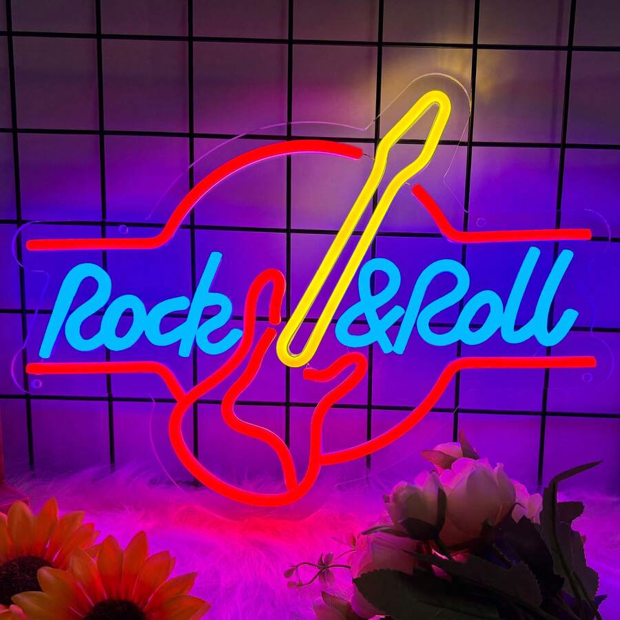 [ Rock & Roll ] Cute Guitars LED Neon Wall Decor Sign, Room Decor, Business Signage Sign, For Home, Man Cave, Bar, Pub, Party, 1PC Funny Sign Gifts - Blue - View 1