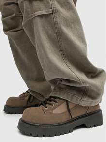 Chaussures Oxford formelles à bout rond épais, style britannique à lacets pour hommes. Parfaites pour les fêtes, les mariages, la mode casual. durable.