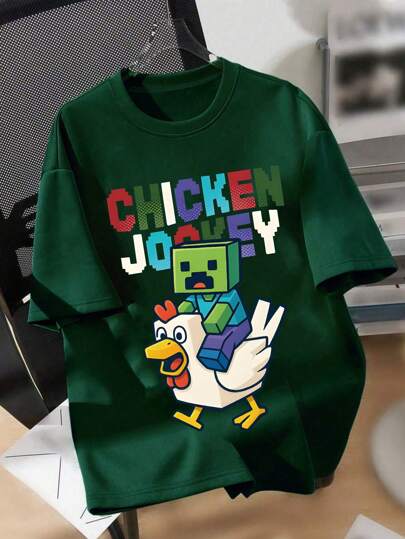Tween Boy Casual Simple Boy's Childlike Colorful Letter Slogan Robot Printed Pullover Round Neck Short Sleeve T-Sleeve Summer New