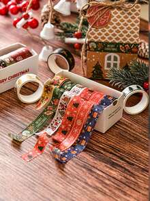 6 卷复古圣诞和纸胶带套装 - 用于节日装饰材料的装饰胶带，带有圣诞老人雪鹿圣诞树的图案，印有精美的印花，可作为送给朋友、返校、学校用品的手册装饰礼物 - 彩色 - 查看 4