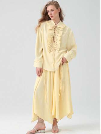 HZXVIC 女士新款法式高腰宽松优雅长裙半身裙