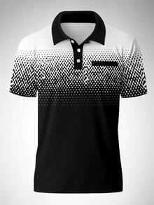 Plus Size Men's Gradient Business Short Sleeve Polo Shirt.100% Polyester - Multicolor - View 3