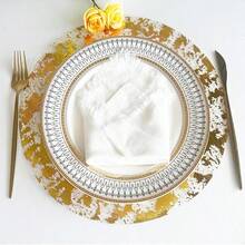 12/24/50/100/150 Stücke 33cm rundes Einweg-Besteck-Set in Goldfarbe, elegante Folie Tisch-Deko, geeignet für Hochzeit, Party, Veranstaltung, Weihnachten, Thanksgiving, Geburtstag, Abschluss, Candle-Light-Dinner, Valentinstag und Single-Party